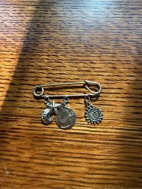 Gold-Tone Celestial Charm Brooch - Star, Moon & Sun